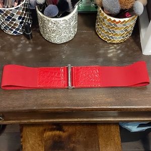 Red faux snake print belt